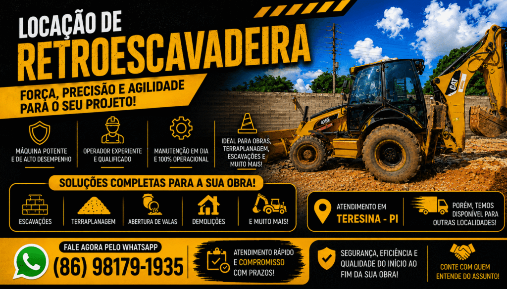 Serviço de aluguel de retroescavadeira em Teresina e região